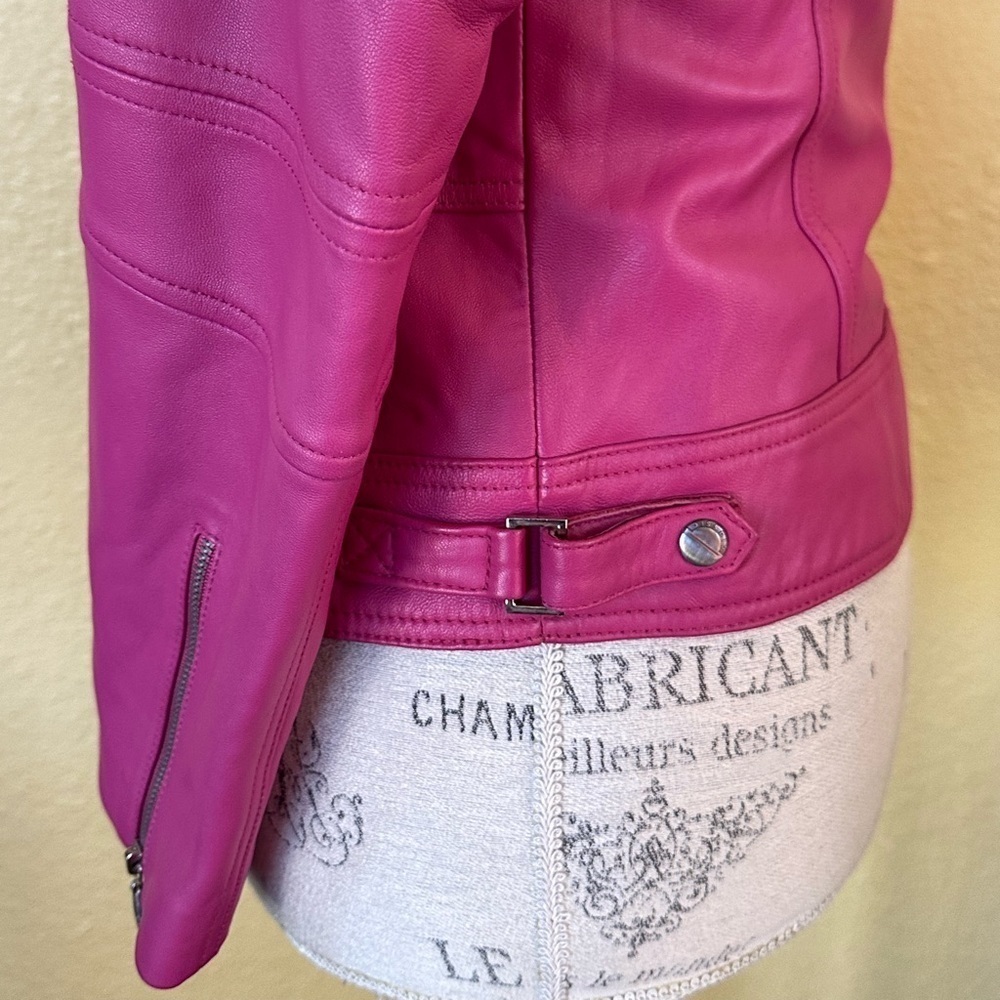 Pitti Collection Women’s Bright Pink All Leather Jacket Italian Size 40 EUC! - Picture 7 of 12